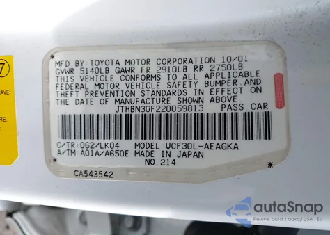 2002 Lexus Ls 430 из США, поврежденный, VIN JTHBN30F220059813